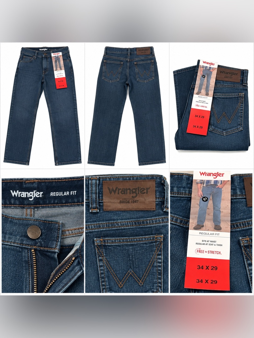 Wrangler Men's Regular Fit Dark Blue Jeans 34 x 29